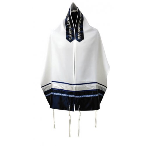 Ronit Gur White Tallit Set With Black and Blue Stripe