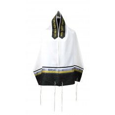 Ronit Gur White Tallit Set With Black and Mustard Yellow Stripe