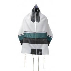 Ronit Gur White Tallit Set With Gray and Green Stripes