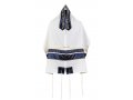 Ronit Gur White Tallit Set with Blue-Gold Stripes
