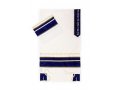 Ronit Gur White Tallit Set with Blue-Gold Stripes