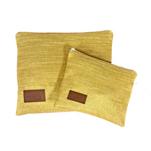 Ronit Gur Woven Fabric Tallit and Tefillin Bag, Leather Tag – Golden Yellow