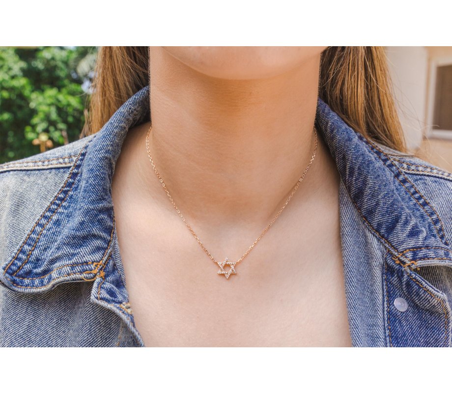 Rose Gold Plated Sterling Silver Necklace - Star of David with Zircons Pendant