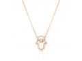 Rose Gold Plated Sterling Silver Necklace with Hamsa Pendant, Zircon Decorated