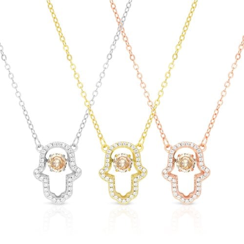 Rose Gold Plated Sterling Silver Necklace with Hamsa Pendant, Zircon Decorated