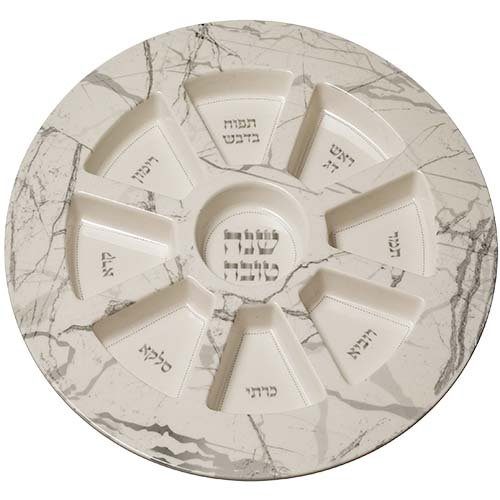 Rosh Hashanah Seder Plate for the Simanim, Marble Design Bamboo Fiber