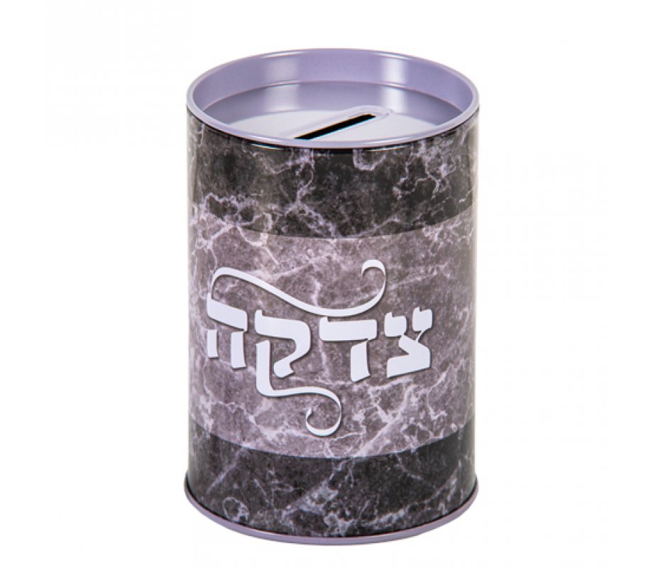 Round Cylinder Charity Box with Gray Marble Design - Coin Slot on top
