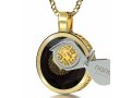 Round I Love You Onyx Pendant in 120 Languages - Gold Plate