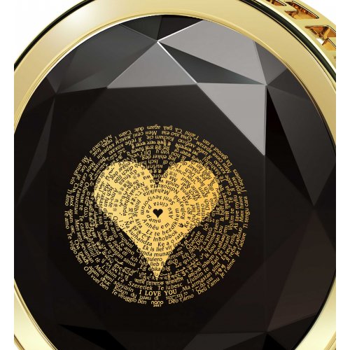 Round I Love You Onyx Pendant in 120 Languages - Gold Plate