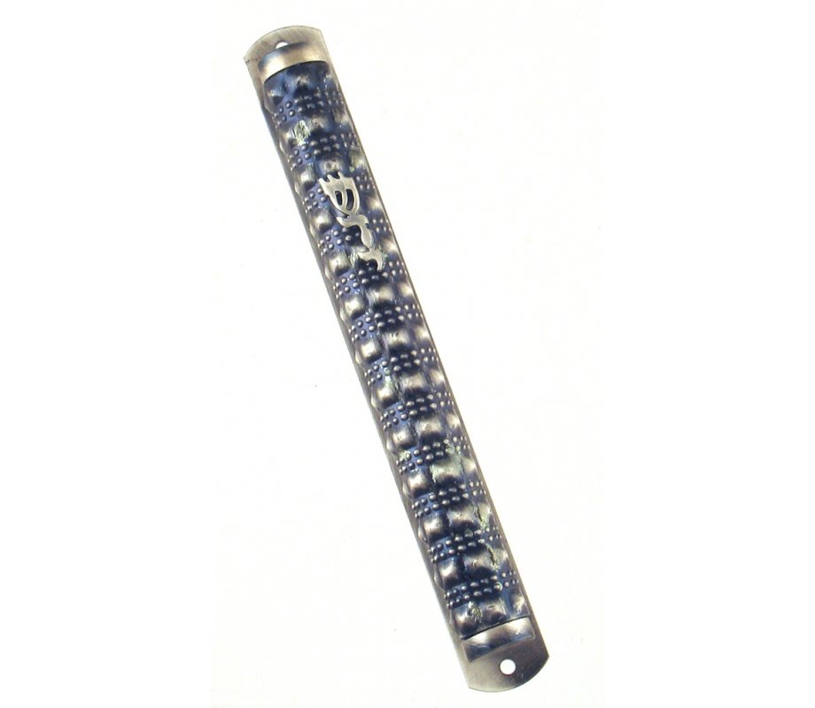 Round Pewter Mezuzah Case - Stripe Design
