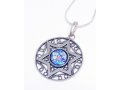 Round Roman Glass Filigree 925 Sterling Silver Necklace with Star of David