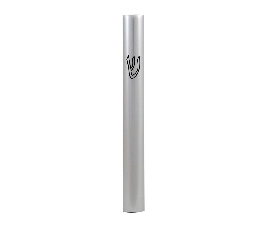 Rounded Aluminum Mezuzah Case - Gleaming Silver with Black Outline