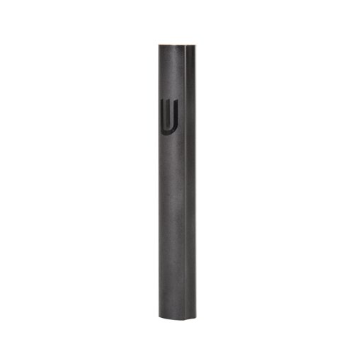 Rounded Black Aluminum Mezuzah Case with Broad Side Channel - Black Shin