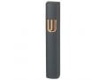 Rounded Dark Gray Polyresin Mezuzah Case  Gold Shin