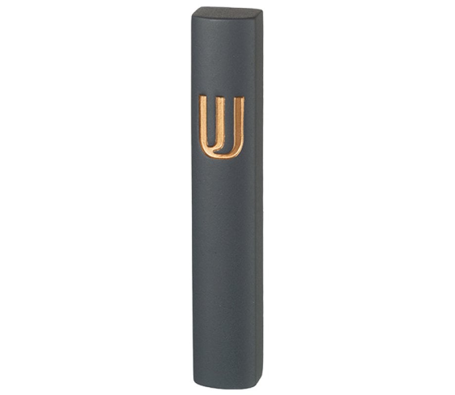 Rounded Dark Gray Polyresin Mezuzah Case – Gold Shin