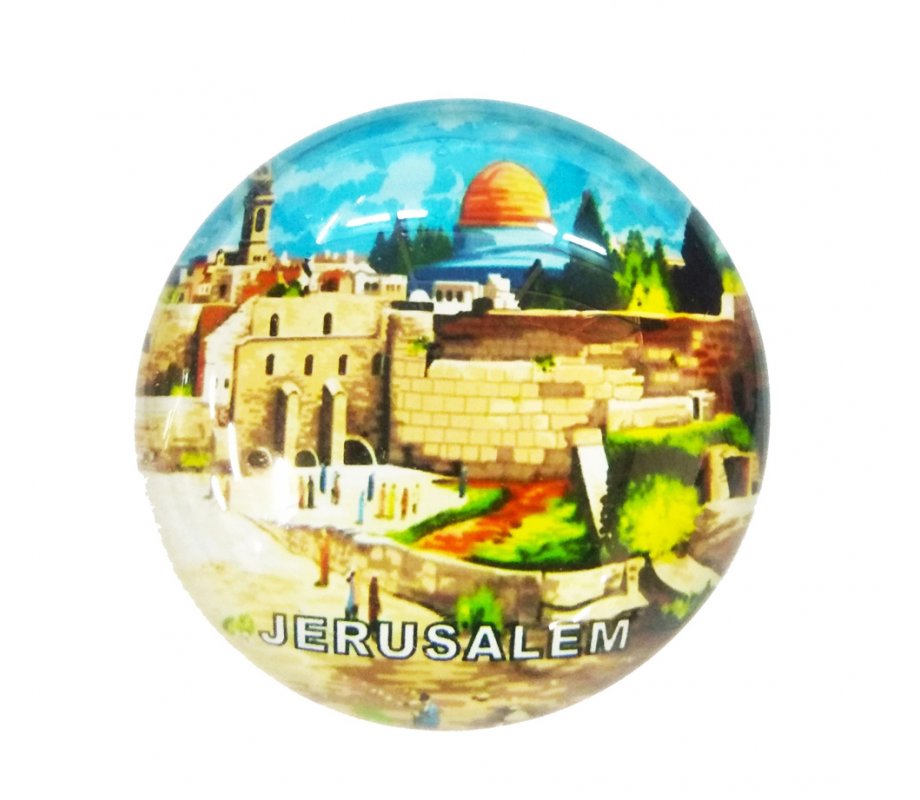 Rounded Glass Magnet - Western Wall View