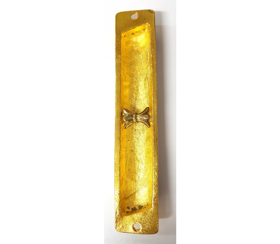 Rounded Mezuzah Case with Breastplate and Menorah Design - Off White & Burgundy