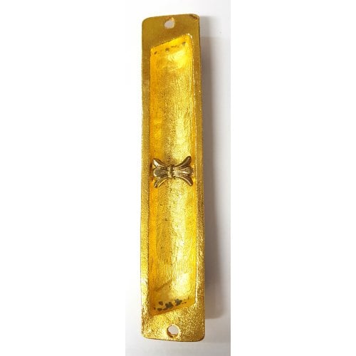 Rounded Mezuzah Case with Gleaming Breastplate and Menorah - Teal and Gold