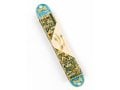 Rounded Mezuzah Case with Gleaming Jerusalem Images - Green, Blue and Cream