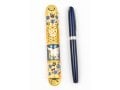 Rounded Mezuzah Case with Gleaming Peace Dove and Flowers - Gold and Turquoise