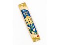 Rounded Mezuzah Case with Hoshen Breastplate and Menorah Design - Blue