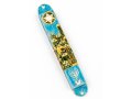 Rounded Mezuzah Case with Jerusalem Images, Menorah & Star of David - Blue Green