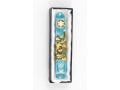 Rounded Mezuzah Case with Jerusalem Images, Menorah & Star of David - Blue Green