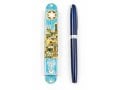 Rounded Mezuzah Case with Jerusalem Images, Menorah & Star of David - Blue Green