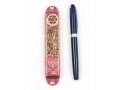 Rounded Mezuzah Case with Jerusalem, Menorah and Star of David - Purple