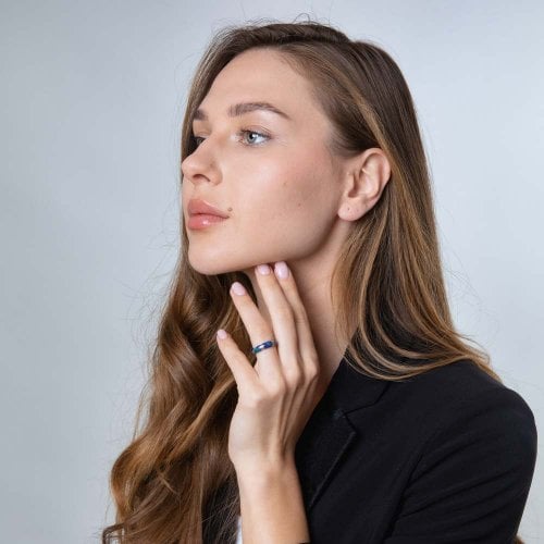 Rounded Sterling Silver Ring with Eilat Stone and Decorative Stripes