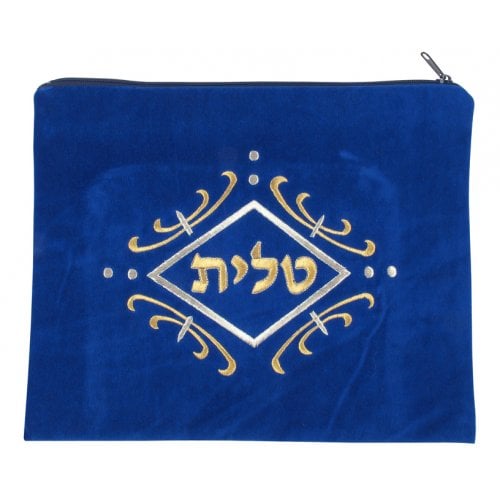 Royal Blue Velvet Tallit & Tefillin Bags-gold and white swirl design