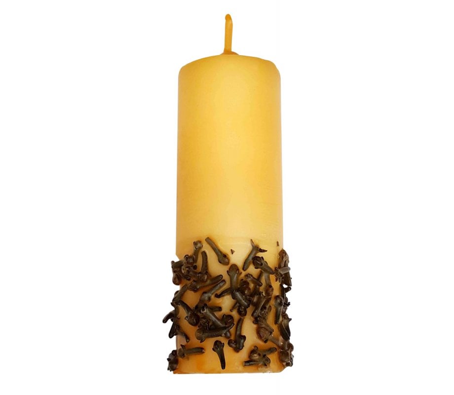 safed round pillar havdalah candle with besamim cloves ajudaica com