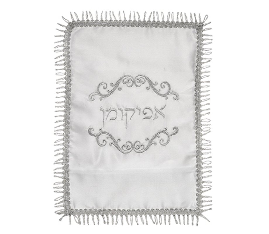 Satin Afikoman Bag, Silver Embroidery – Curving Frame