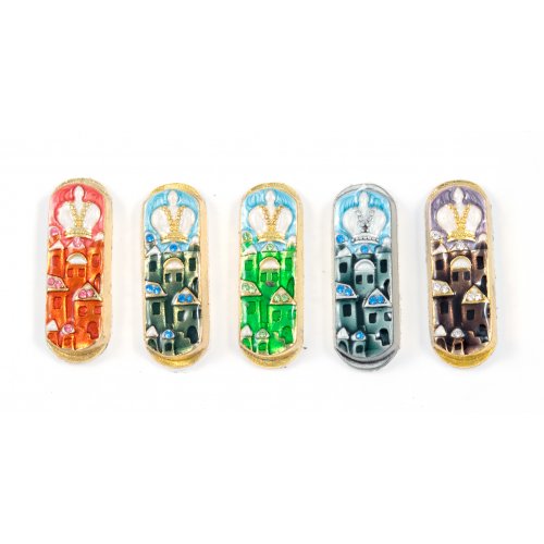 Set of Five Car Mezuzahs in Gift Box - Jerusalem and Crown Design