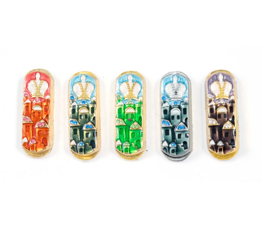 Set of Five Car Mezuzahs in Gift Box - Jerusalem and Crown Design