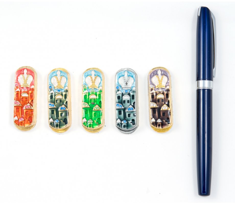 Set of Five Car Mezuzahs in Gift Box - Jerusalem and Crown Design