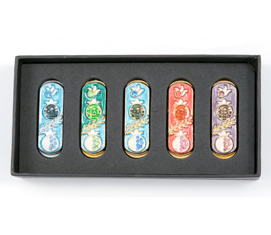 Set of Five Car Mezuzahs in Gift Box - Pomegranate Design