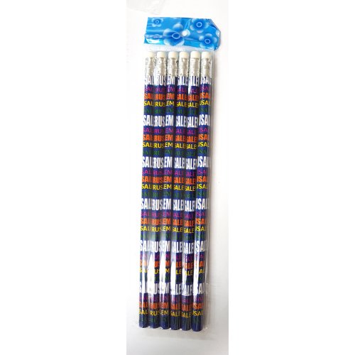 Set of Six Souvenir Wood Pencils Decorated with Multicolored 