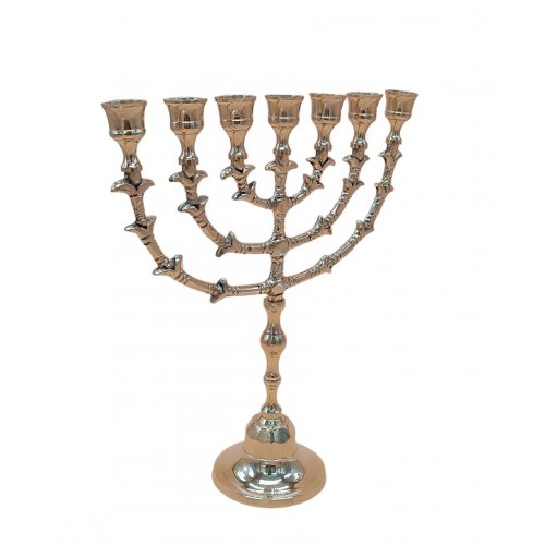 Seven Branch Decorative Menorah, Gleaming Gold Brass - 12.5