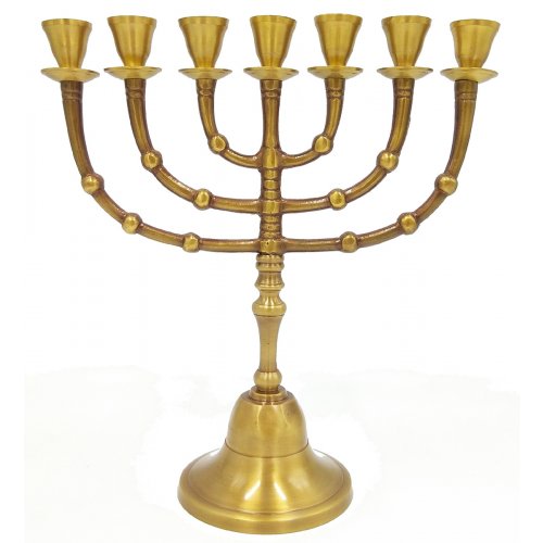 Seven Branch Menorah, Dark Colored Gold Brass with Antique Look - Brass 10
