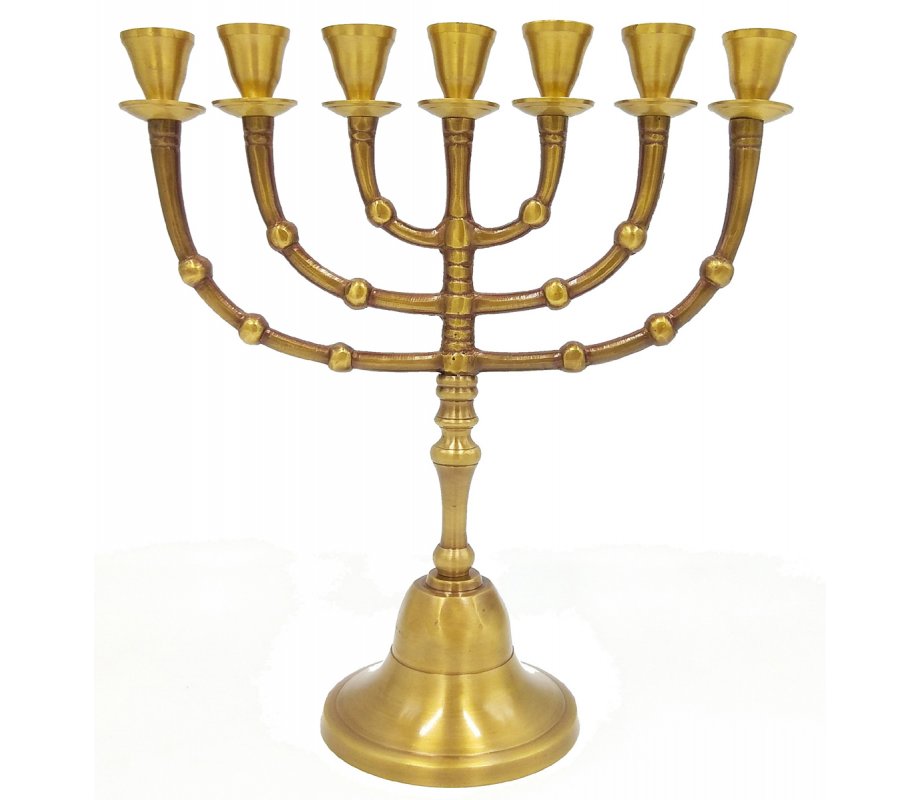 Seven Branch Menorah, Dark Colored Gold Brass with Antique Look - Brass 10