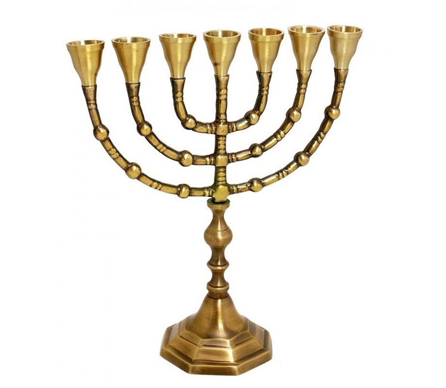 Seven Branch Menorah, Dark Gold Brass with Antique Look – Option 10