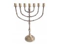 Seven Branch Menorah, Dark Gold Brass with Bead Decoration - 15