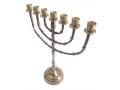 Seven Branch Menorah, Dark Gold Brass with Bead Decoration - 15