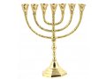 Seven Branch Menorah, Gleaming Gold Brass in Classic Design - Option 10