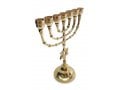 Seven Branch Menorah, Gleaming Gold Brass with Star of David on Stem - 10