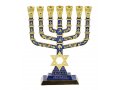 Seven Branch Menorah Jerusalem & Judaic Images & Star of David, Dark Blue - 9.5