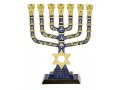 Seven Branch Menorah Jerusalem & Judaic Images & Star of David, Dark Blue - 9.5