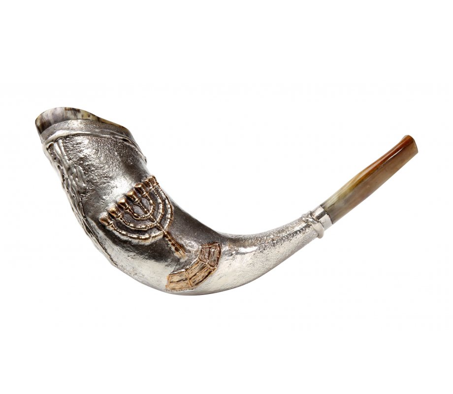Seven Branch Menorah Sterling Silver Ram's Horn Shofar