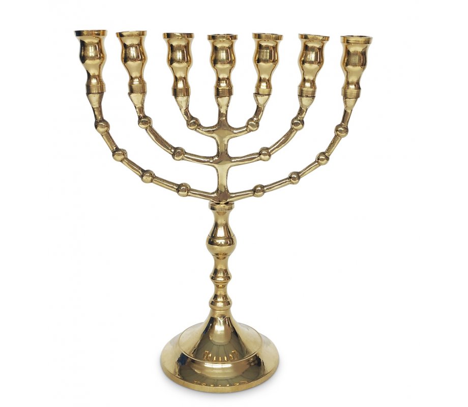 Seven Branch Menorah in Gold Brass 8.5 Inches
